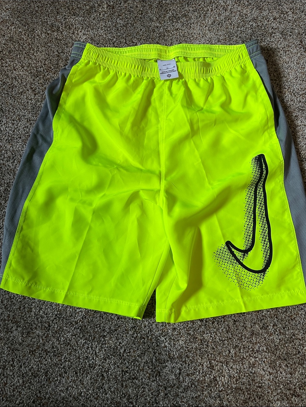 Nike Boy’s  Neon Yellow Athletic Shorts with Gray Panels
